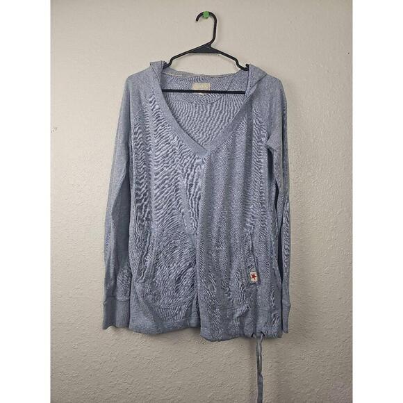 Converse Tops - Converse Womens Y2k Light Blue V-Neck Hoodie Casual Sweatshirt Small